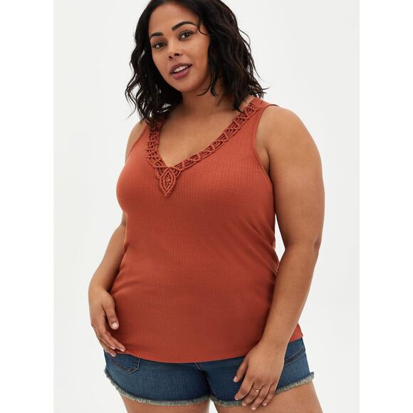 Torrid Orange Rust Auburn V-Neck Macrame Crochet Boho Summer Tank Top 1X - Picture 1 of 8
